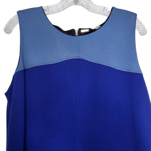 Tahari Color Block Sleeveless Blue Black Shift Dress Size 12 - Picture 2 of 9